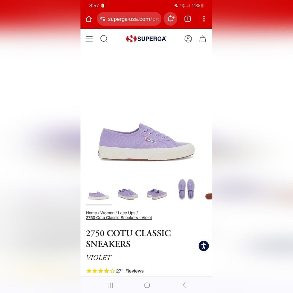 SUPERGA COTU CLASSIC SNEAKERS IN VIOLET SIZE 8.5